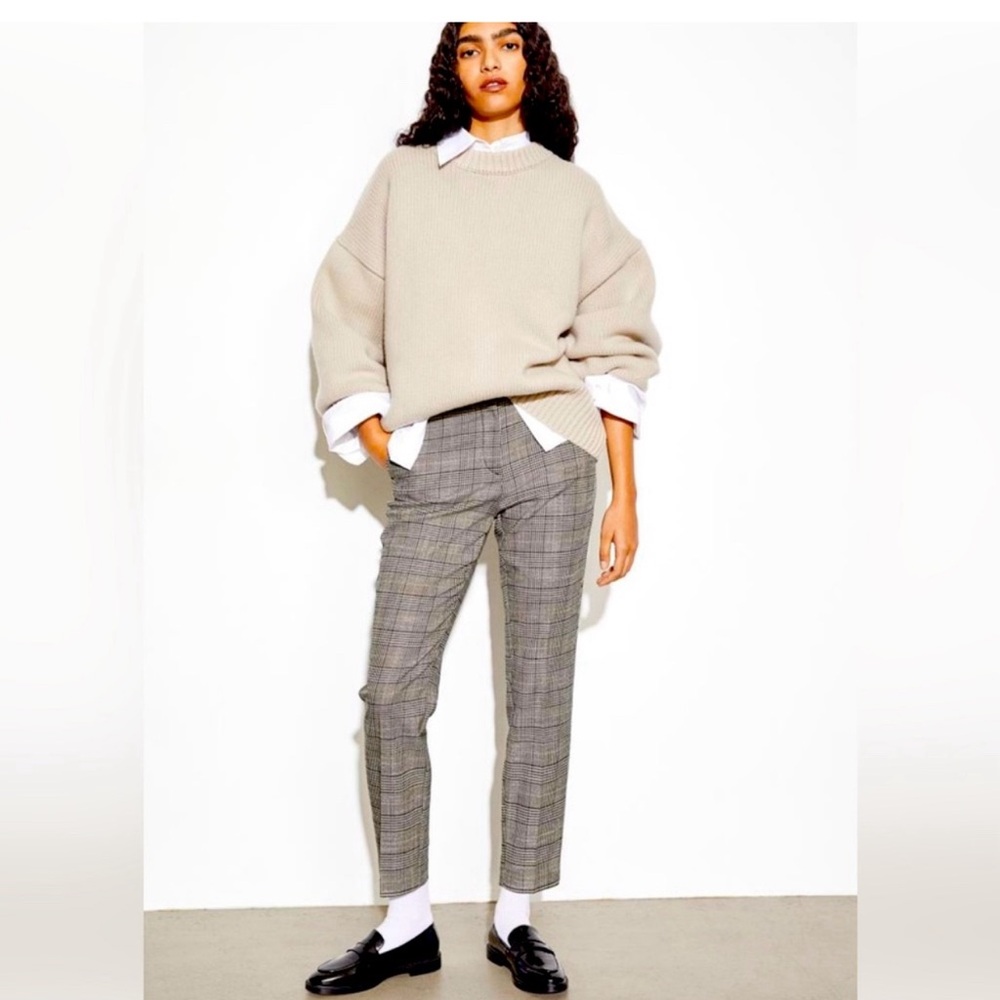 NEW H&M Carmel Brown Black plaid slacks pants business casual Size 4